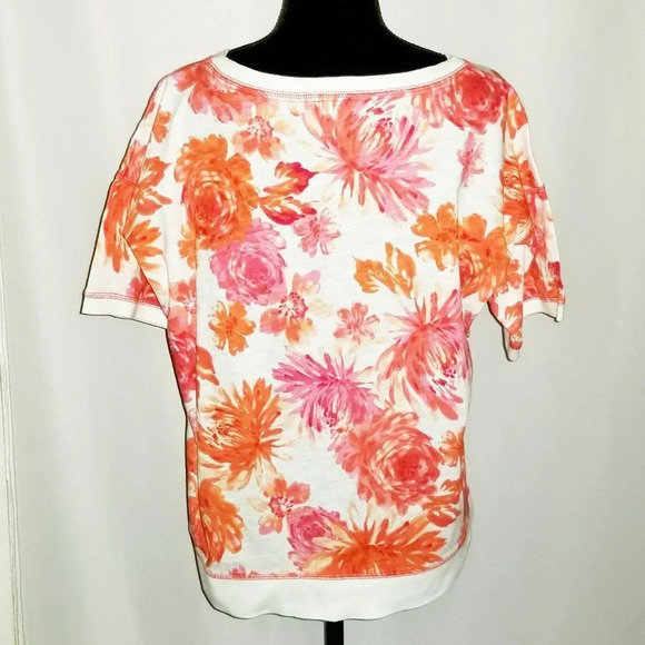 Jones New York Sport Petite‎ X-Large Short Sleeve Floral Cotton Top - Picture 2 of 8